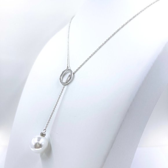 NWOT INC International Concepts Faux Pearl Pull through Silver Tone 16” Necklace - Picture 3 of 7